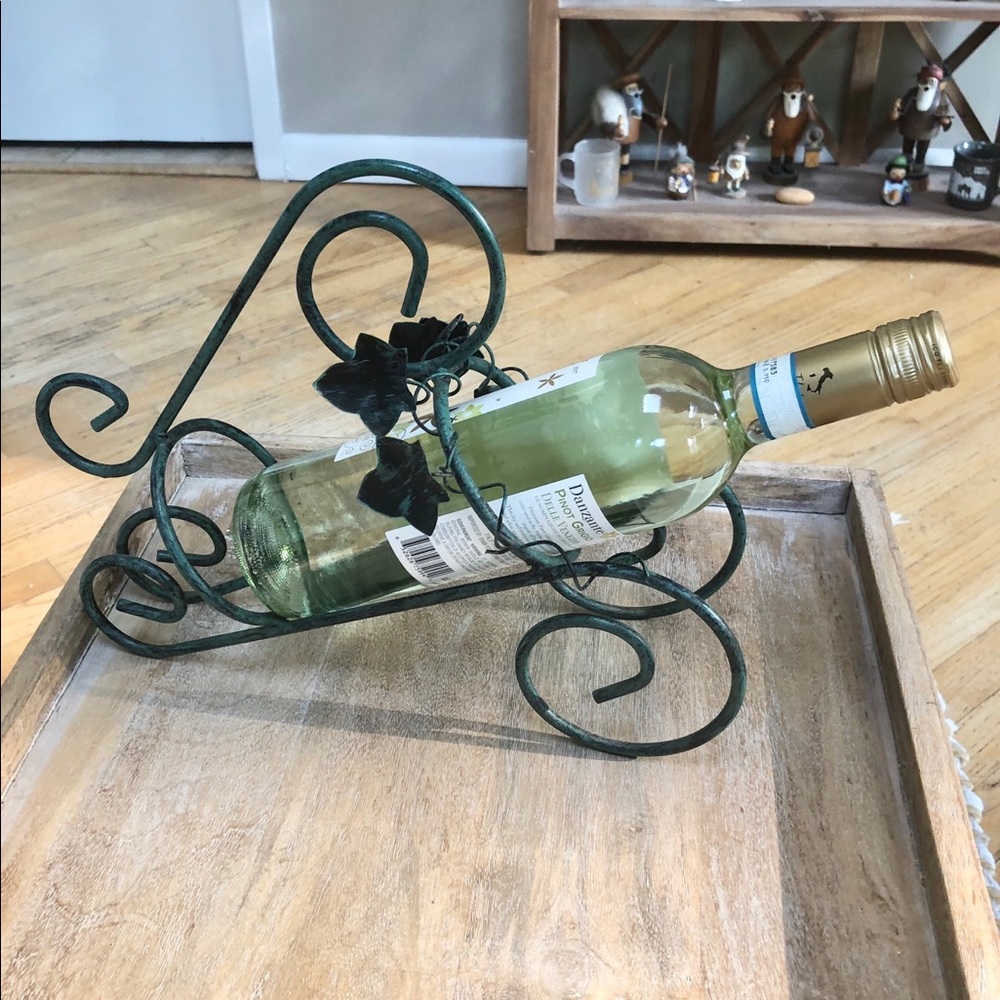 Green Wrought Iron Wine Bottle Holder